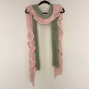 Ruffled Pink & Chic Green Scarf Set (2 Pc) | Elegant Feminine Cottagecore Accent